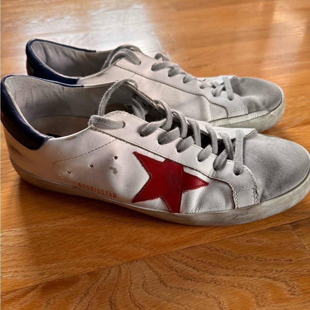 Golden Goose White Sneakers with Red Star